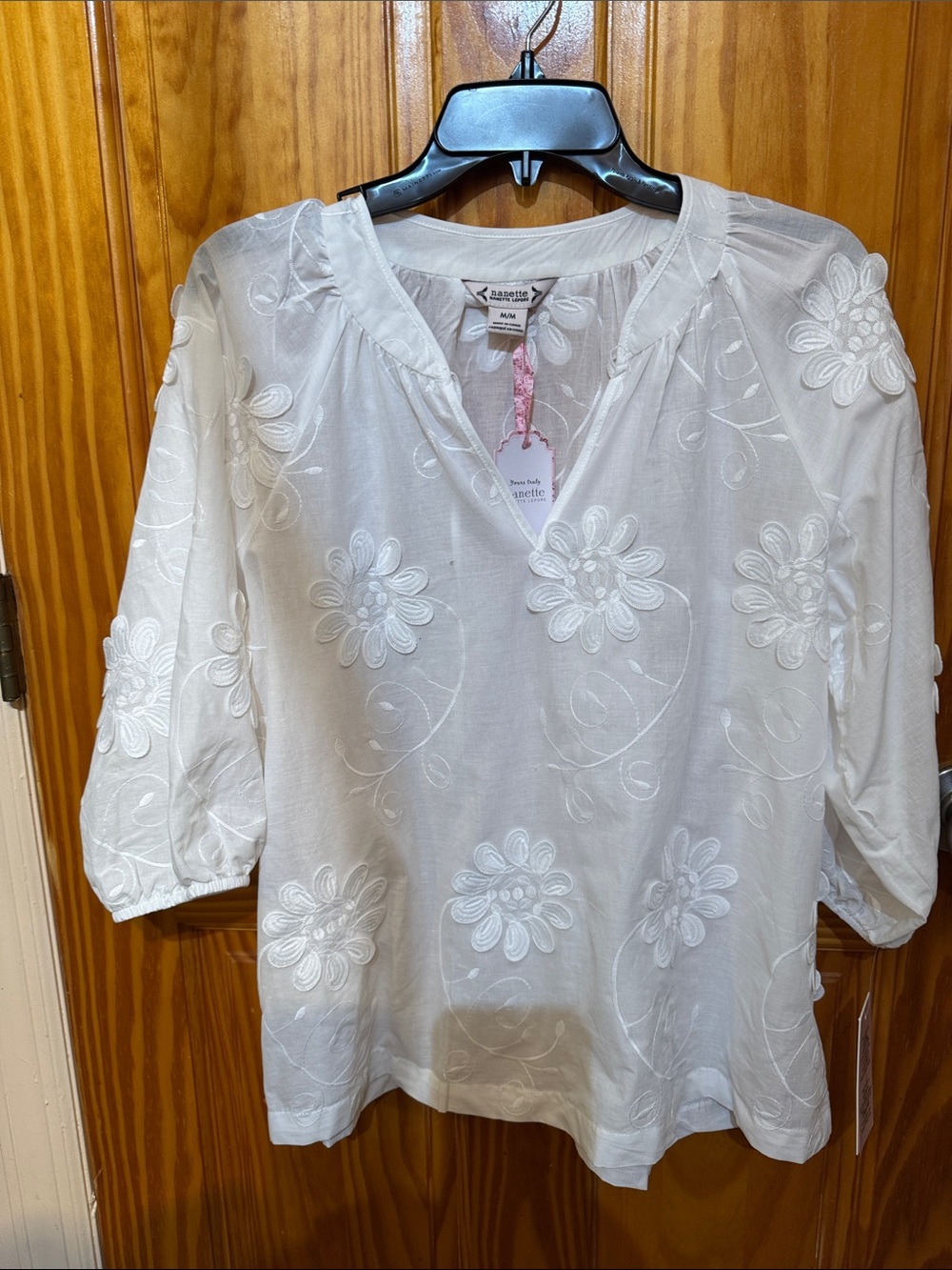Nanette Lepore White Floral Embroidered V-Neck Tunic. 100% cotton